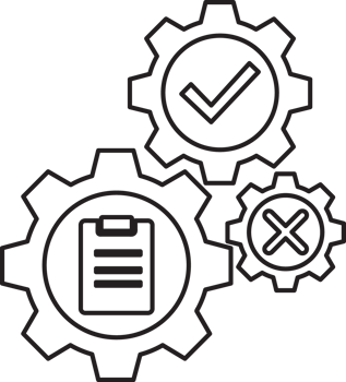 outline check mark, check box, and gear wheels icon png