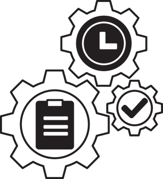 gear with clock, clipboard and check mark icon png