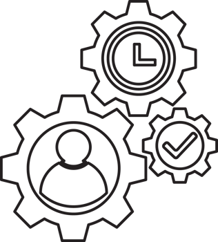 outline clock and gears icon with a person in the middle png
