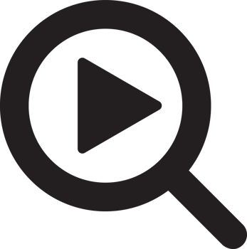 black magnifying glass icon with a play button png