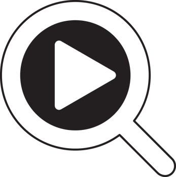 magnifying glass icon with a play button png