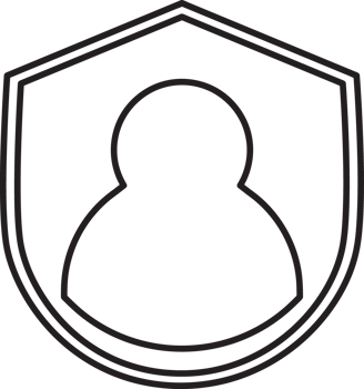 outline shield icon with a person inside png