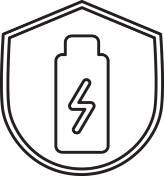 outline battery icon in a shield with a lightning bolt png