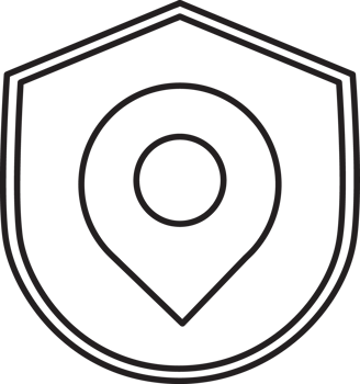 outlined map pin icon on a shield shield icon png