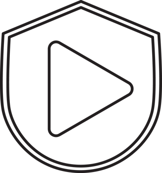 outlined shield with a play button icon png