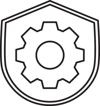 outline gear wheel icon in a shield png