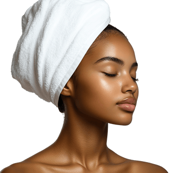 Portrait of Young African American Woman Wearing Towel with Eyes Closed Isolated at Transparent Background png