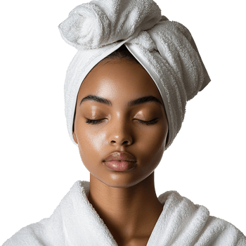 Portrait of Young African American Woman Wearing Towel with Eyes Closed Isolated at the Transparent Background png