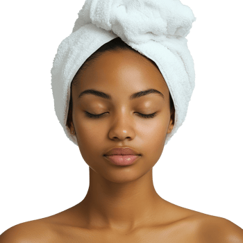 Portrait of Young African American Woman Wearing Towel with Eyes Closed Isolated on Transparent Background png