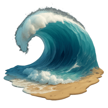 Majestic Giant Wave Captured in Stunning Detail Beside Sandy Shore png
