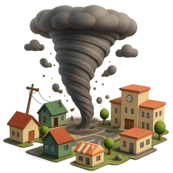 3D Tornado in a Simple Town Landscape with Colorful Houses png
