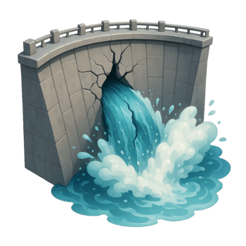Cracked Dam Releasing Water in a Beautiful Flowing Scene png