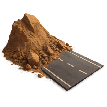 Realistic 3D Road Landslide Scene with Rocks and Soil png