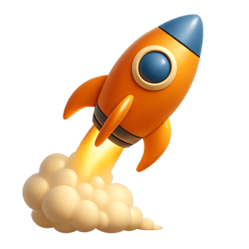 Colorful 3D Rocket Launching with Clouds and Flames Background png