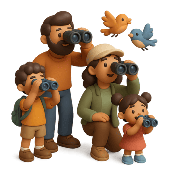 Family Bonding Through Birdwatching Adventure in Nature png