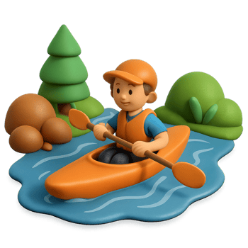 3D Kayaker Enjoying Adventure on Calm Water in a Natural Setting png