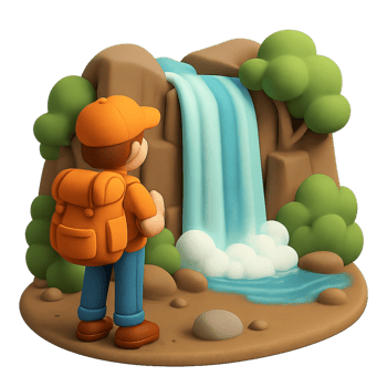 Tourist Enjoying Scenic View of Waterfall in Nature Landscape png