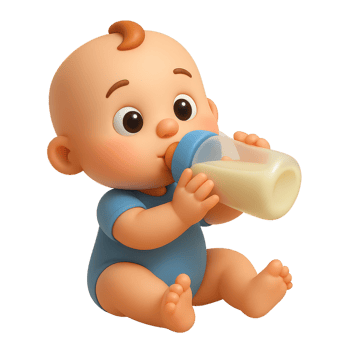 3D Render of Infant Enjoying Milk from Bottle in Simple Setting png