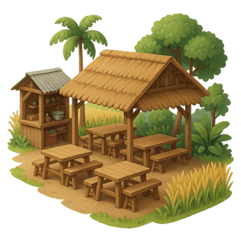 Cozy Rural Eatery Oasis Surrounded by Lush Greenery and Nature png