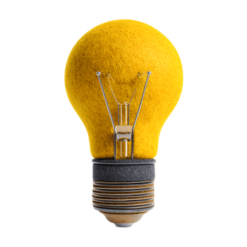 A warm yellow felt light bulb representing the spark of an innovative idea or breakthrough solution png