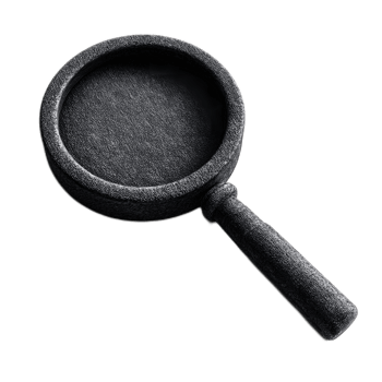 Close up image of a black magnifying glass used for detailed examination investigation and during the research process png