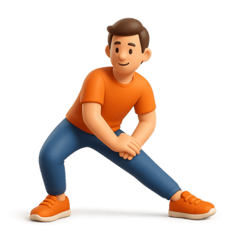 3D Character Stretching Pose in Bright Colors for Creative Projects png