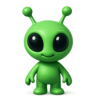 Cute 3D Green Alien Character for Fun and Creative Projects png