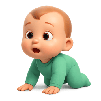 Cute Baby Crawling in Light Green Outfit, Joyful Expression, Close-Up png