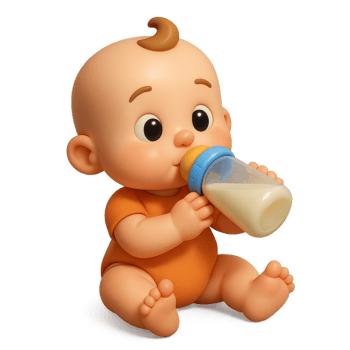 Cute Cartoon Baby Enjoying Bottle Feeding in Bright Colors png