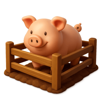 Cute 3D Pig in a Simple Pen Surrounded by Soft Ground png