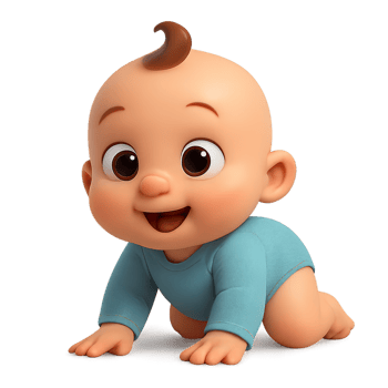 Happy Baby Crawling on Floor in Blue Outfit, Joyful Adventure png