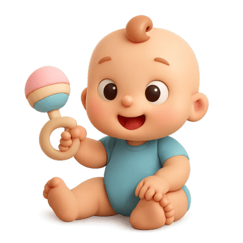 Happy Baby Holding a Colorful Rattle in a Playful Setting png