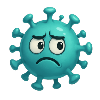 Cute 3D Cartoon Virus Character with Sad Expression for Illustration png