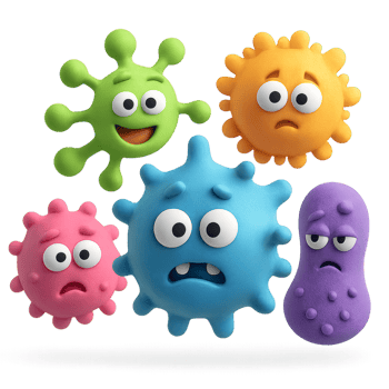 Colorful and Fun Microscopic Germs in Cartoon Style for Education png