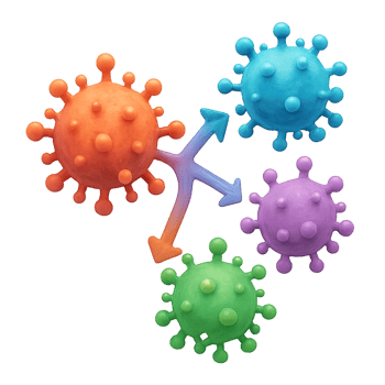 Colorful Concept of Mutating Virus Strains with Simple Shapes png