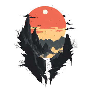 Mountain Sunset Landscape Art png