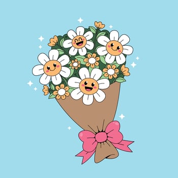 A bouquet of flowers with smiling faces vector