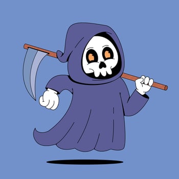 A cartoon grim reaper holding a scythe vector