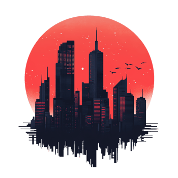 Cityscape at Dusk Red Sky, Skyline png