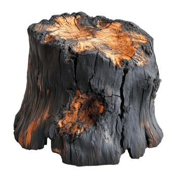 Burnt Wooden Log Tree Trunk Isolated on the Transparent Background png
