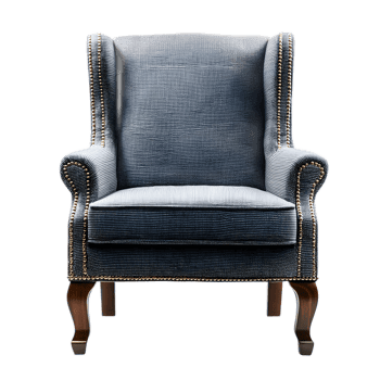 Sophisticated and cozy gray accent chair with tufted upholstery nailhead trim and a classic wood frame design perfect for adding style and comfort to any living room or lounge area png