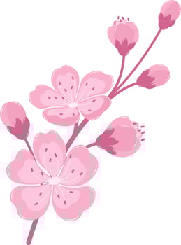 Cherry Blossom Flower Branch. Flat and Simple Pink Sakura. vector