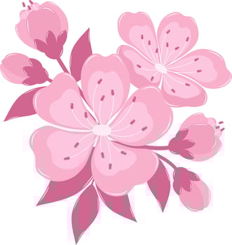 Cherry Blossom Flower Bouquet. Flat and Simple Pink Sakura. vector