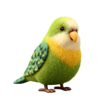 A detailed 3D rendering of a colorful parakeet icon crafted from vibrant felt material png