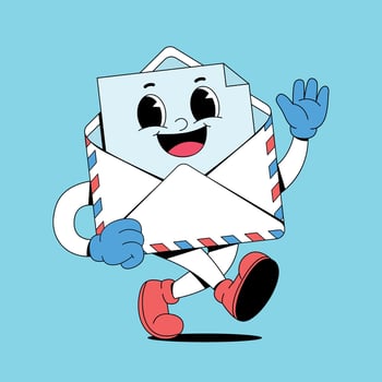 A cartoon mailman running with an envelope vector