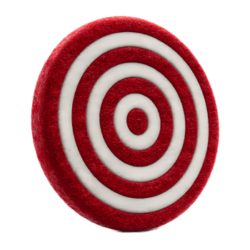 A close up view of a red and white felt target bullseye with concentric circular patterns symbolizing focus accuracy and achieving objectives png
