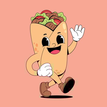 A cartoon taco character waving and smiling vector