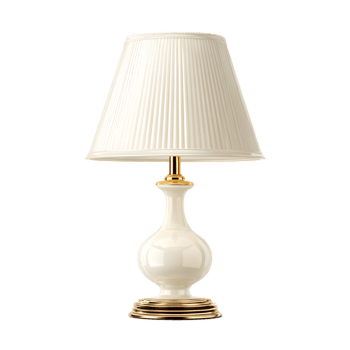 Timeless and sophisticated table lamp with a classic white pleated fabric shade and a refined brass base providing warm and ambient lighting for a cozy home or office setting png