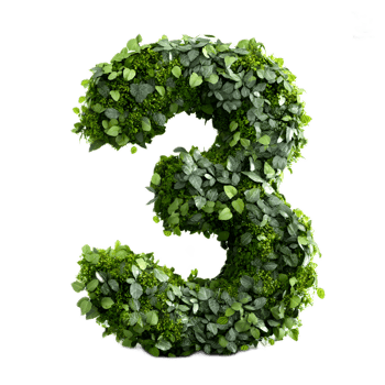 The number 3 is crafted from a lush verdant display of thriving organic plant life creating a visually striking and nature inspired numerical design png