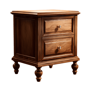 Beautifully crafted wood nightstand with two functional drawers for storage and organization in a classic traditional design png